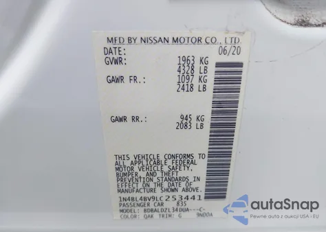 2020 Nissan Altima S Fwd from USA, damaged, VIN 1N4BL4BV9LC253441